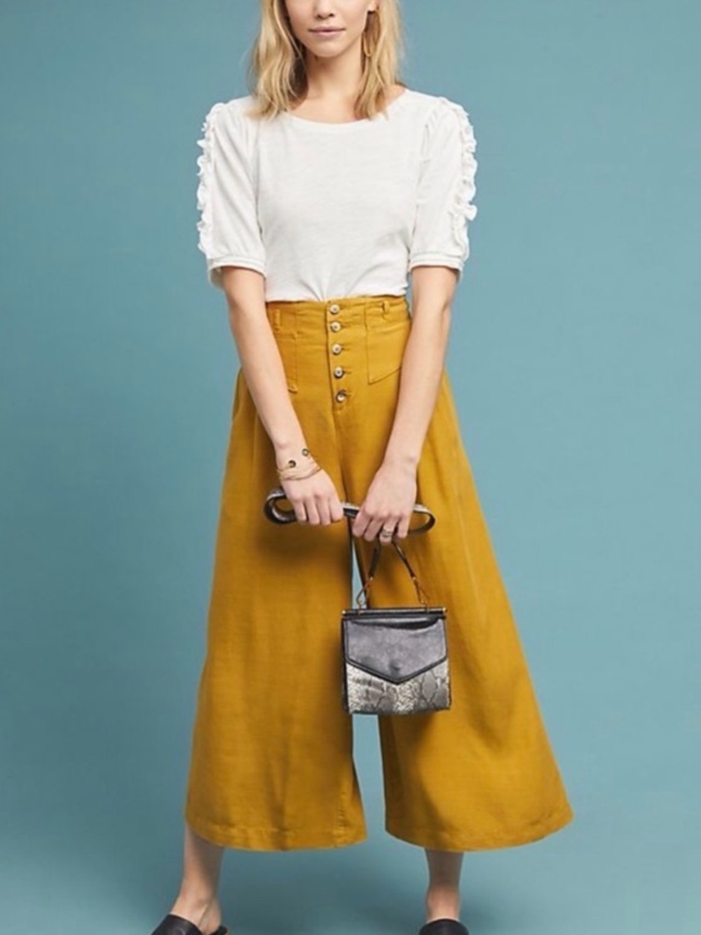 Anthropologie Oceanside High Waisted Wide Leg Cropped Pants